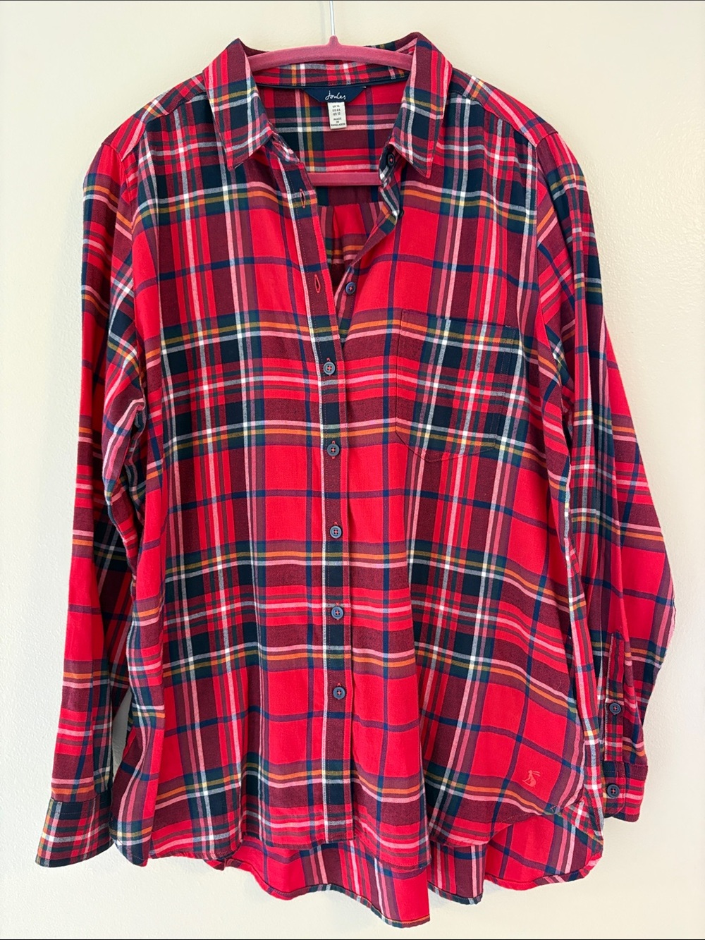 Joules Lorena Plaid Shirt US 12 Red Check Cotton Button Down NWOT
